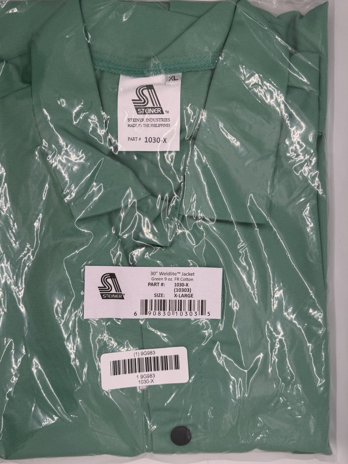 Steiner 1030-XL Weldlite 9oz. Green Flame Resistant Welding Jacket 30” NEW