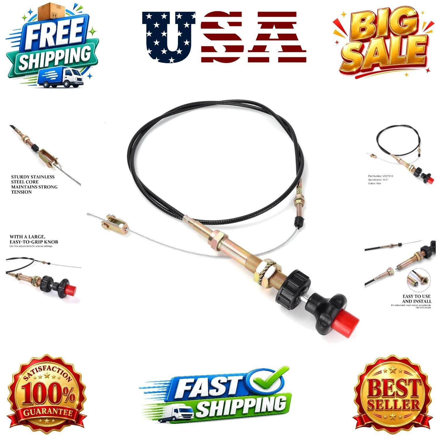 10FT Heavy Duty Vernier Adjustable Lock Control Cable, Part Number VCGTX10, L...