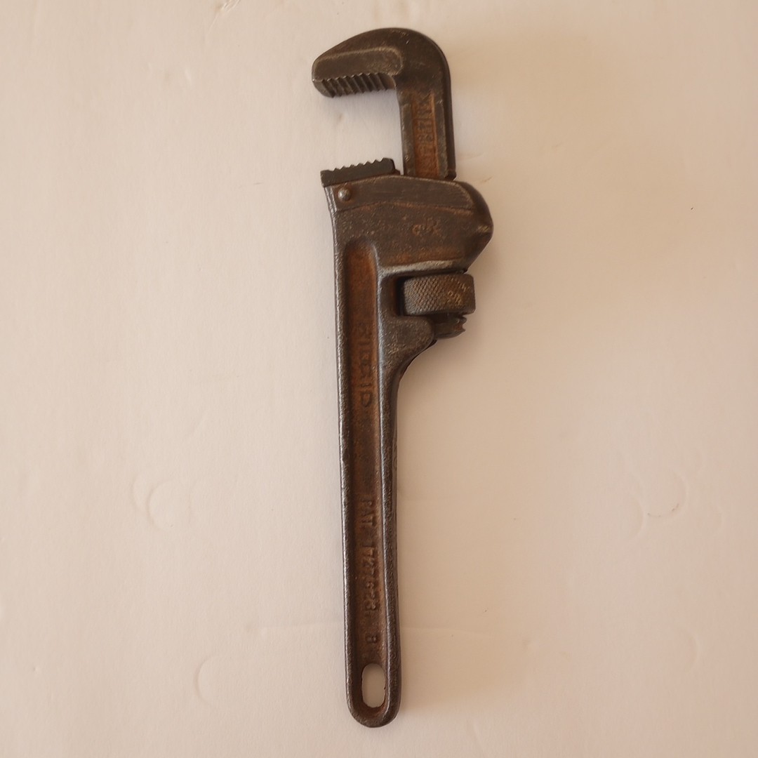 Vintage USA Ridgid 8" Pipe Monkey Wrench Serrated Jaw Small Adjustable Ridged