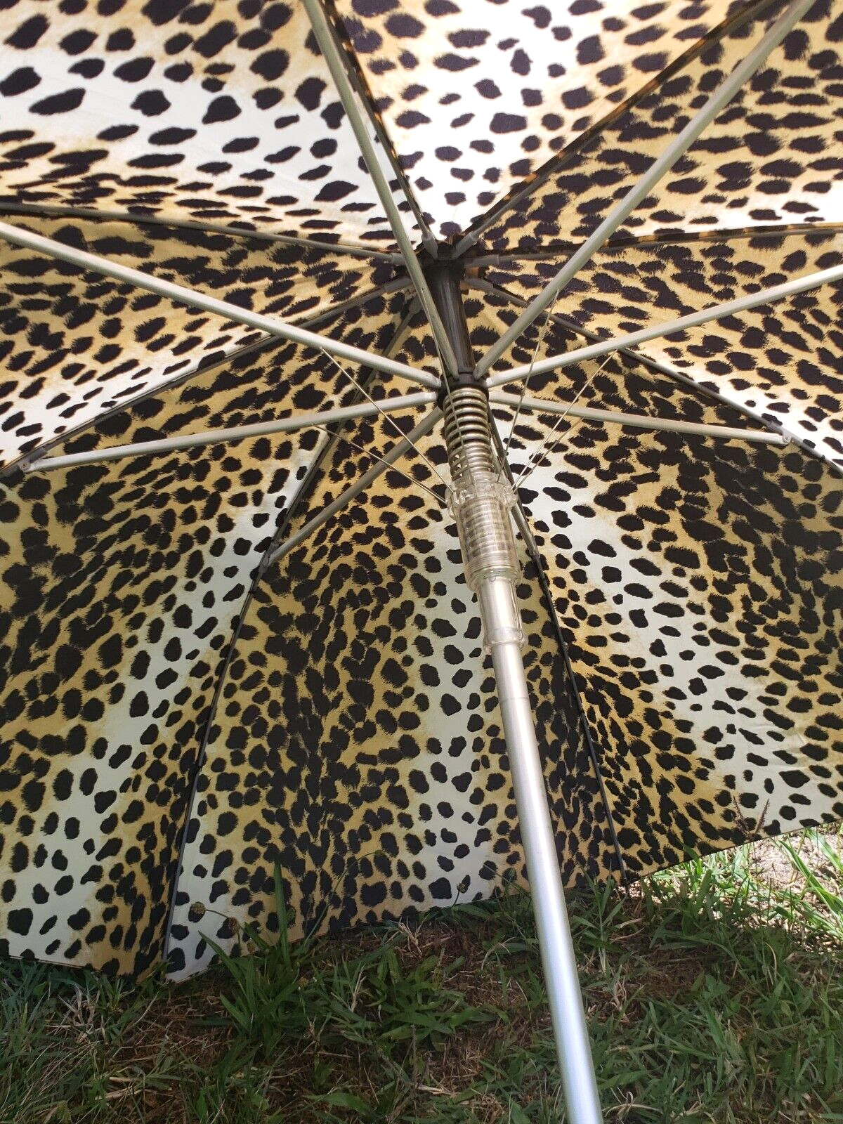 Vintage Totes Leopard Print Large Umbrella Clear Lucite Handle