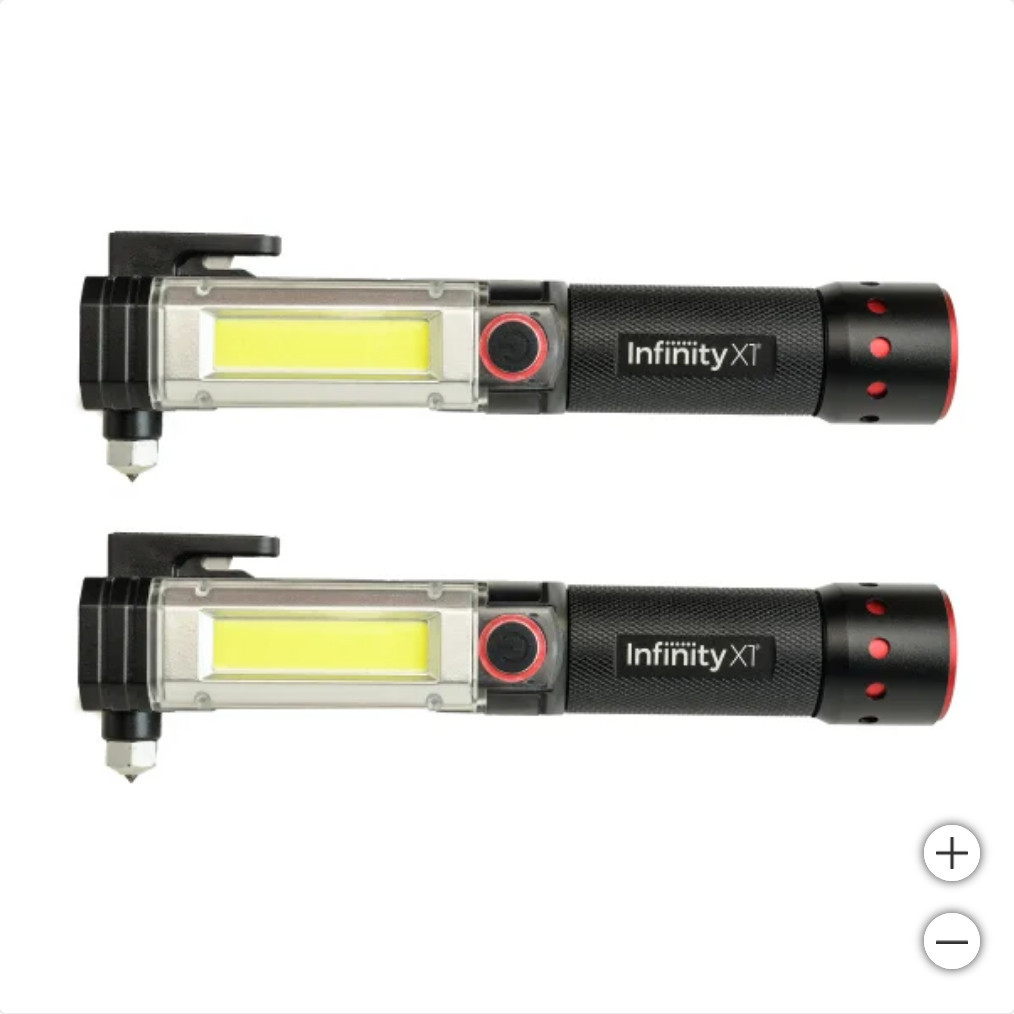 Infinity X1 Auto Light with 7-in-1 Emergency Tool 2 pack + 6 AA Duracell Battery