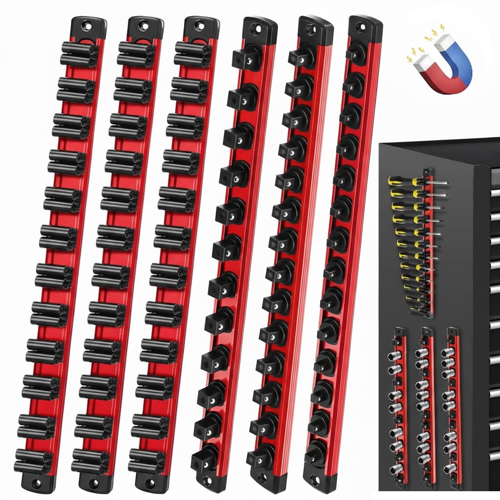 6Pcs Magnetic Socket Organizer and Wrench Organizer Set, 3 Socket Rails for 1...