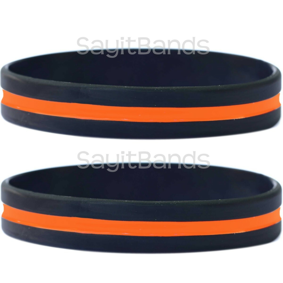 2 (two) Thin ORANGE Line Silicone Wristbands Search & Rescue Personnel Bracelets