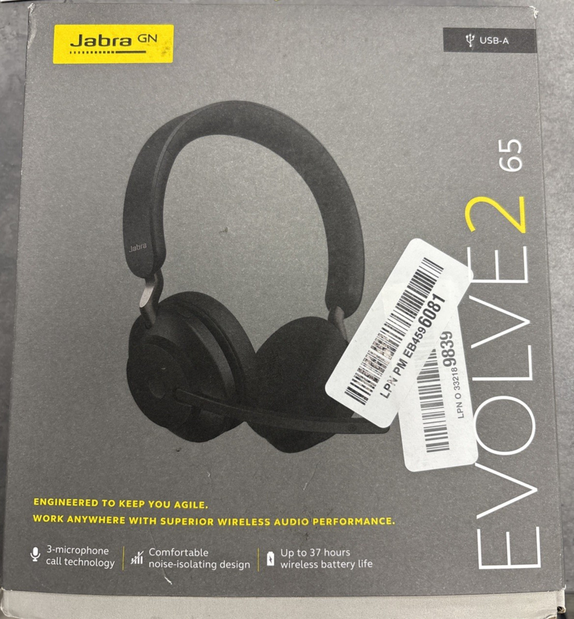 Jabra Evolve2 65 Wireless Headset (USB-A ) - Black 26599-989-999 (No Dongle)