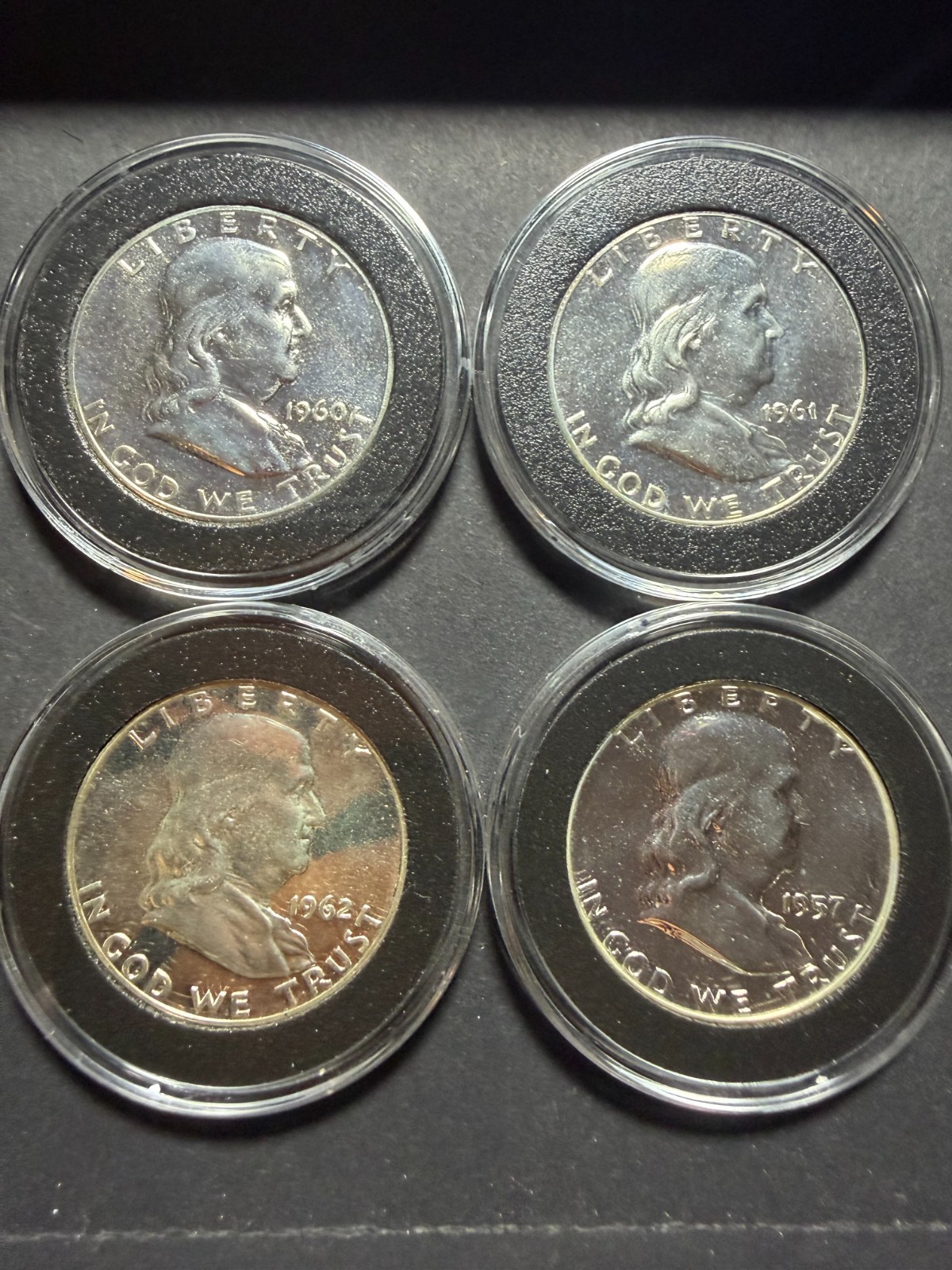 1957 1960 1961 1962 Franklin Half Dollar Proof 90% Silver 4-Coin Lot
