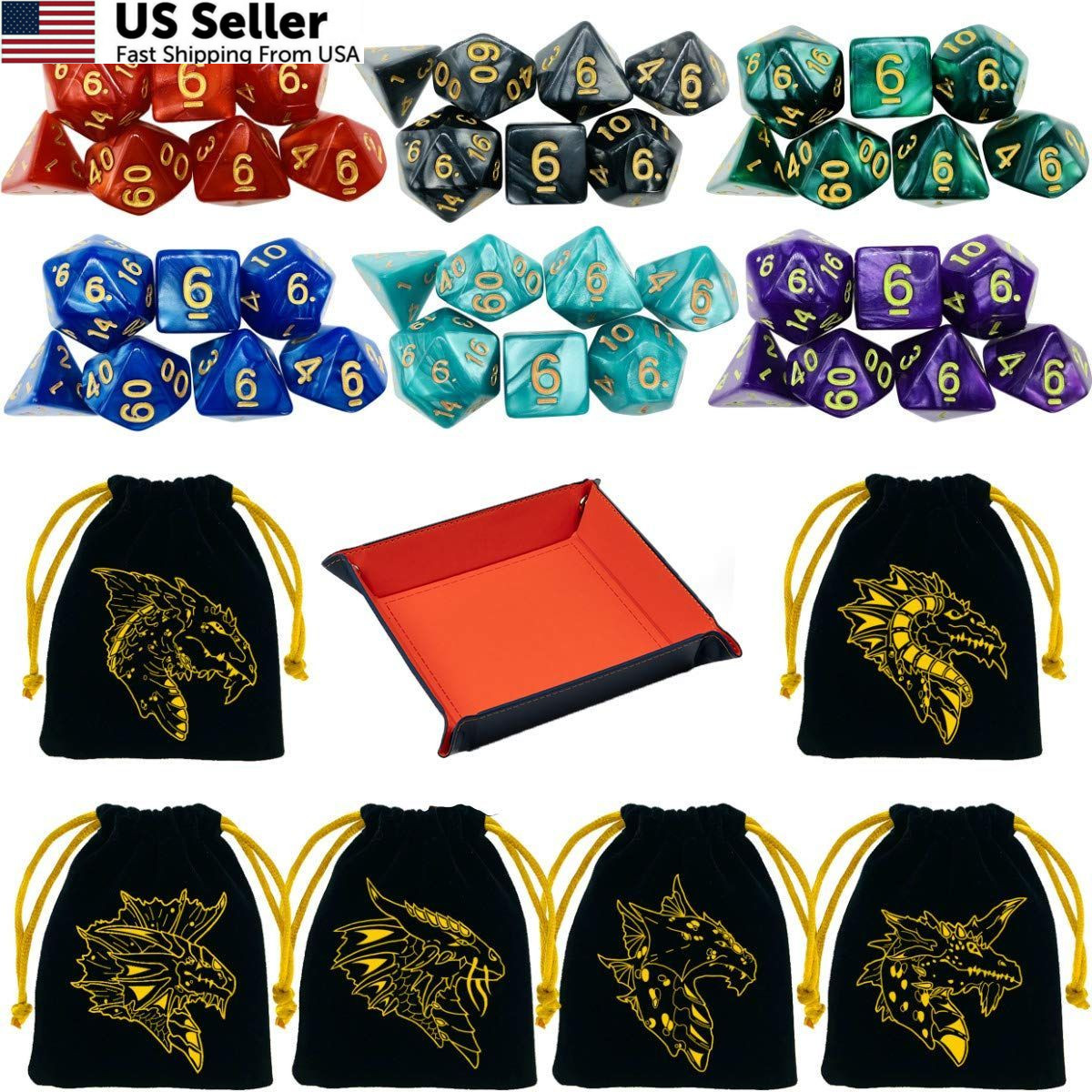 6 Sets DND Dice Polyhedral Dungeons Standard (16mm - 19mm), Single-color