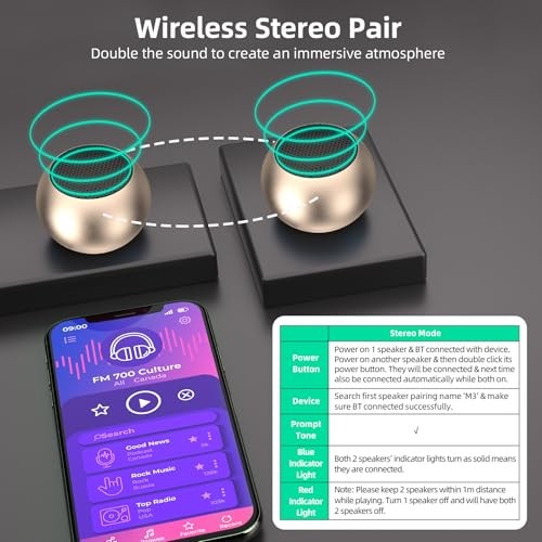 2Pack Portable Mini Speakers, Bluetooth Tiny Speakers,Wireless Micro Gold