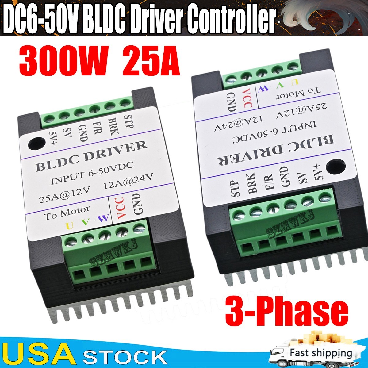 DC6-50V 25A BLDC 3-phase DC Brushless Driver Control Sensorless Motor Controller