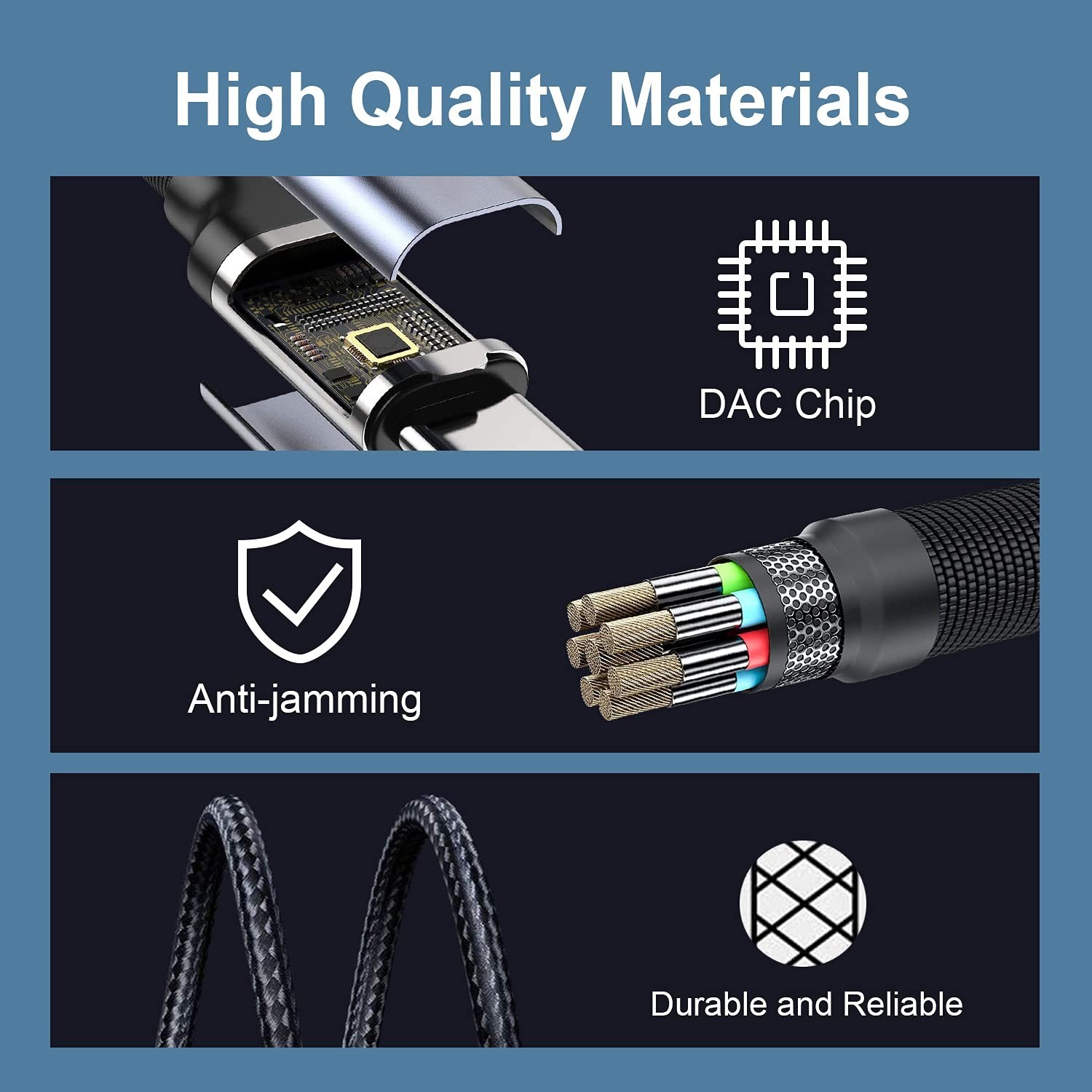 2 Tipo C a cable auxiliar de 3,5 mm Estéreo de alta fidelidad USB C a auxiliar