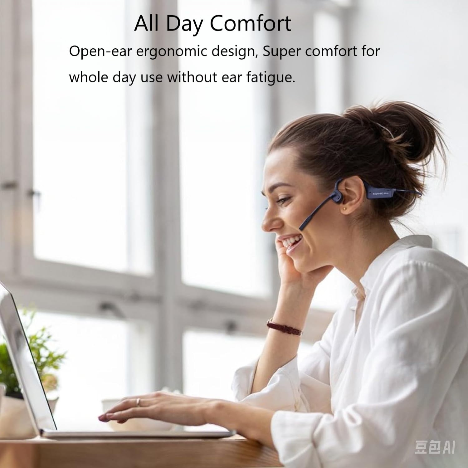 Bone Conduction Bluetooth Headphones with ENC Boom Mic Wireless Computer Head...