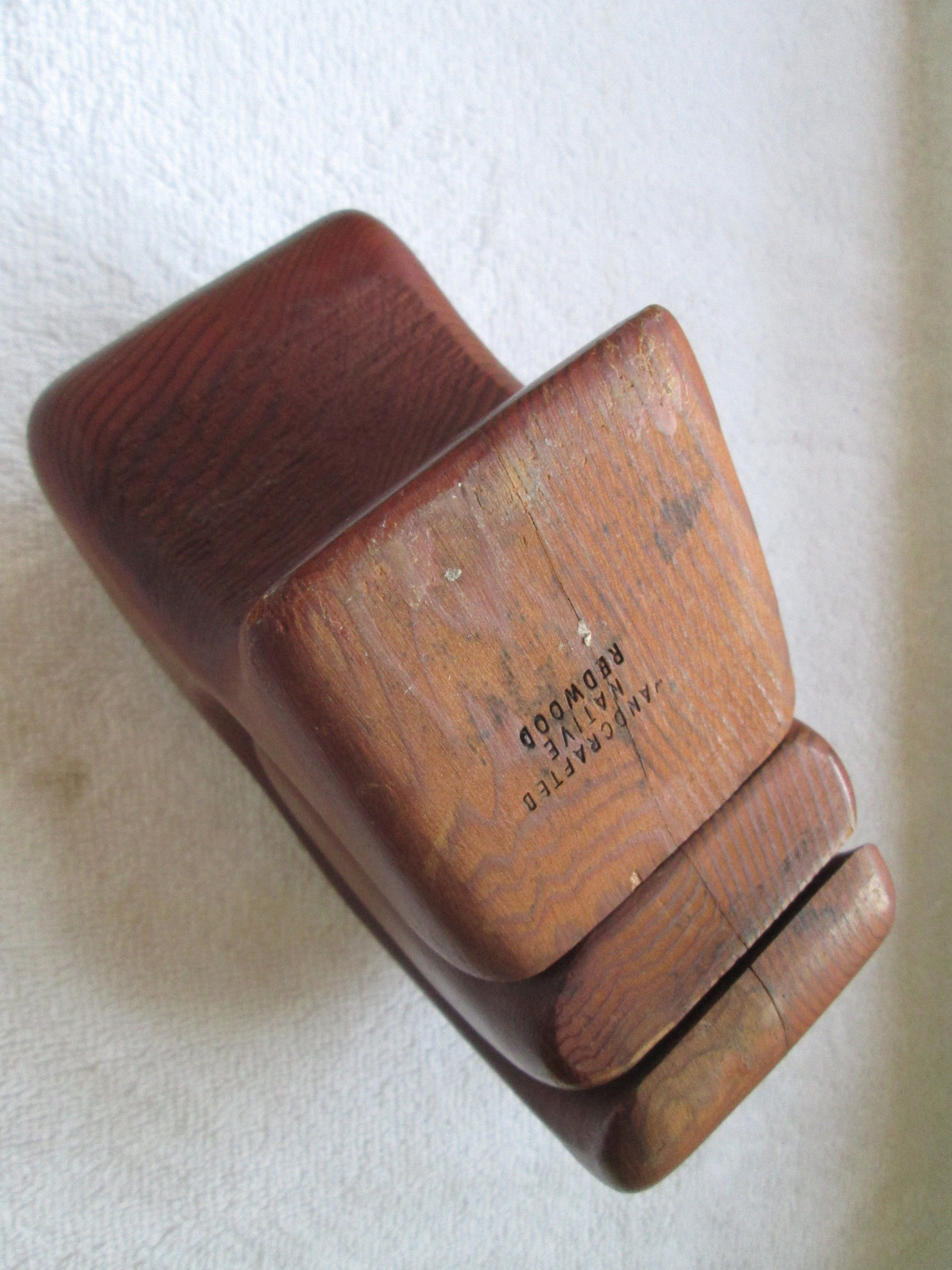 Handcrafted native redwood, "bear" stash box
