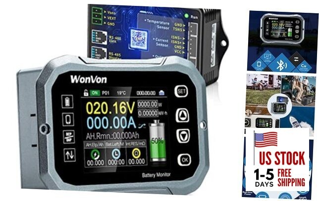 Battery Monitor with Shunt 400A 0V-120V Battery Monitor for RV Motorcycle