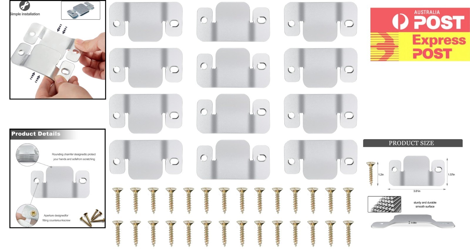 Interlocking Sectional Couch Connectors - 12 Clips with Easy Installation Screws