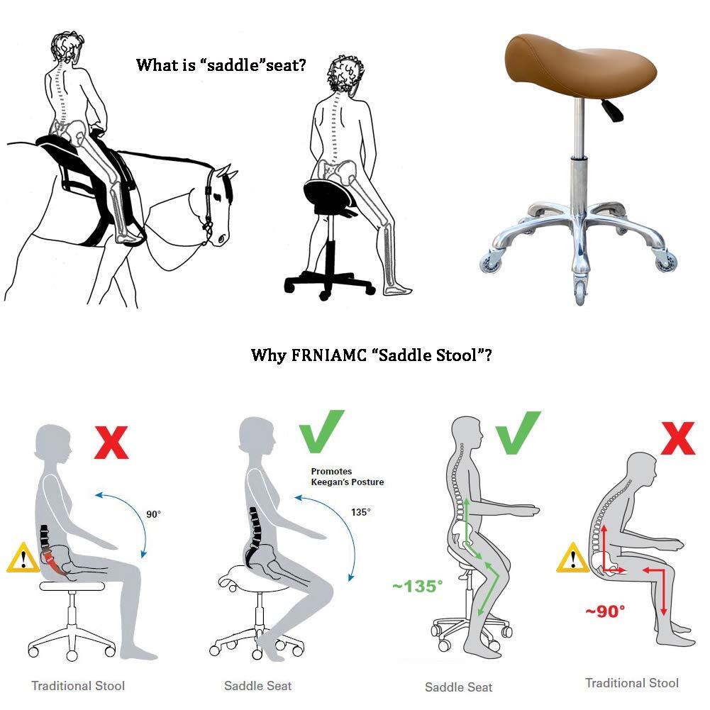 Professional Saddle Stool with Wheels Ergonomic Swivel Rolling Height Adjustable
