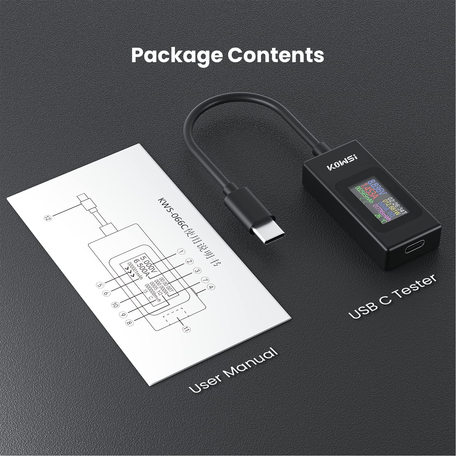 YOJOCK USB C Tester Power Meter 4-30V 0-6.5A Classic Version, Black/Silver
