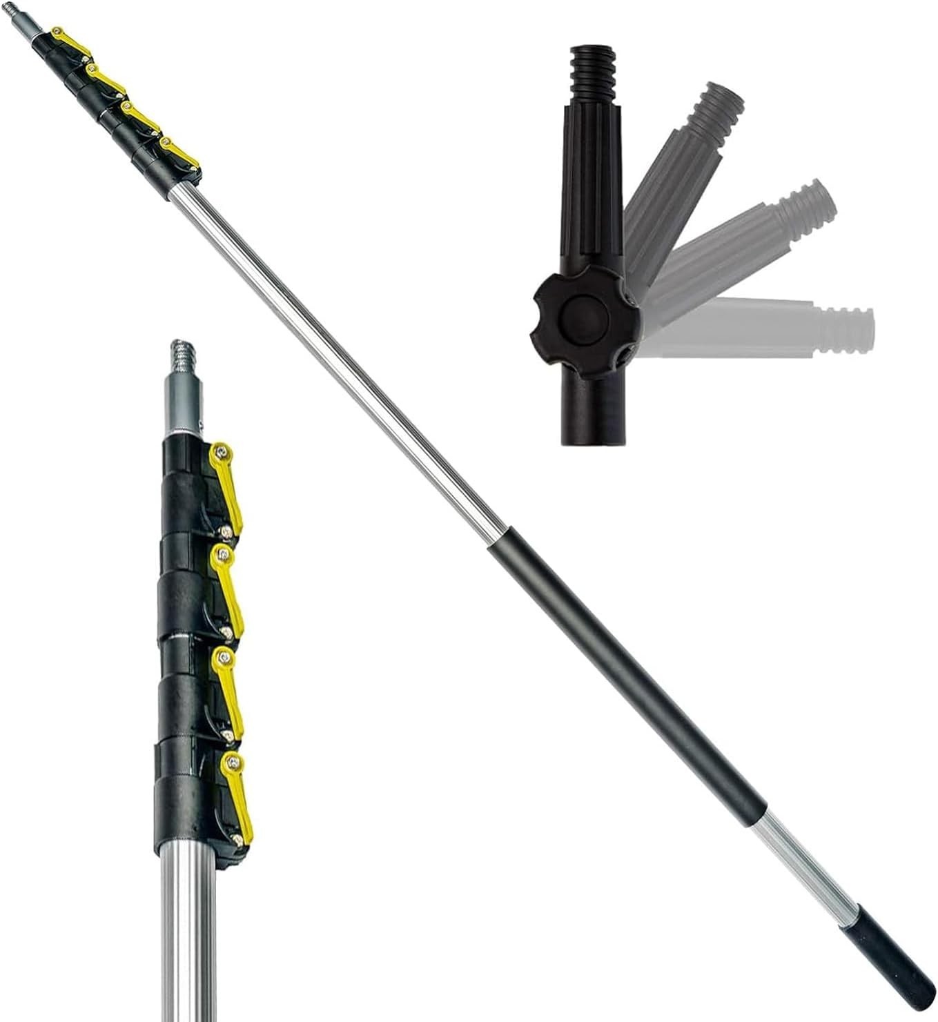DOCA Telescoping Pole 5-12 Ft - Extension 12 Ft, Silver, Black, and Yellow