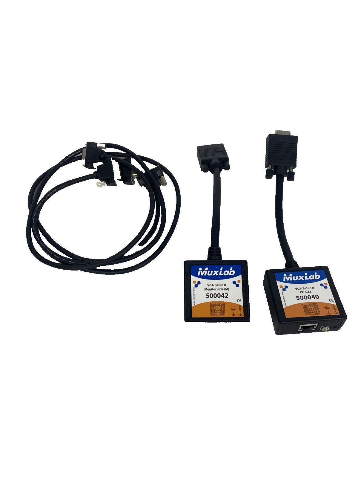 Muxlab VGA Balun II 500040 And 500042 with cords PC SIDE MONITOR SIDE EUC