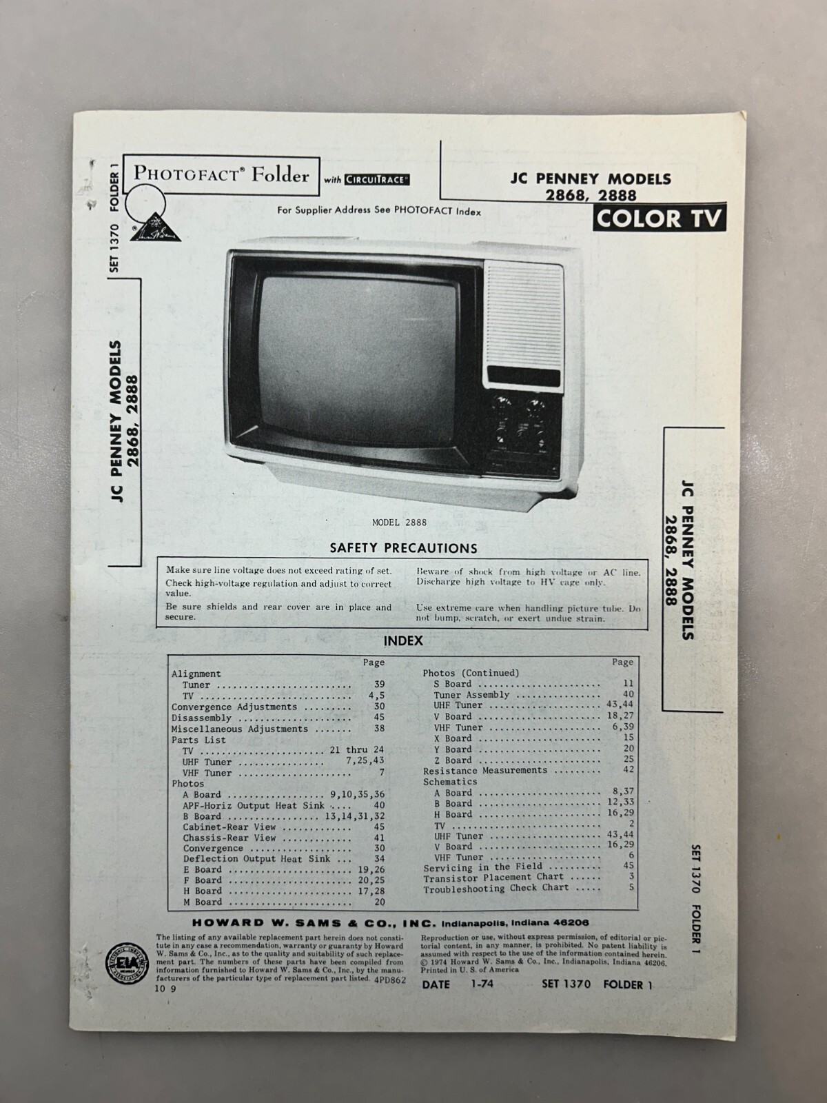 JCPenney 2868 2888 Service Manual Sams Photofact Free Shipping
