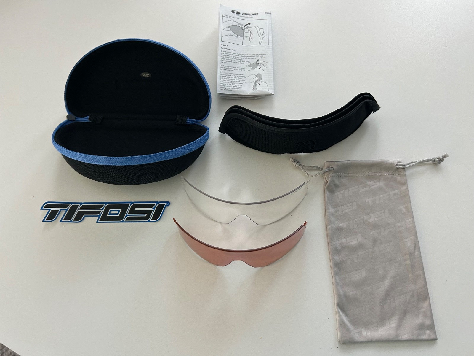 New TRIFOSI Sunglasses Zipper Hard Clam Shell CASE, DECAL, Soft POUCH + 2 LENSES