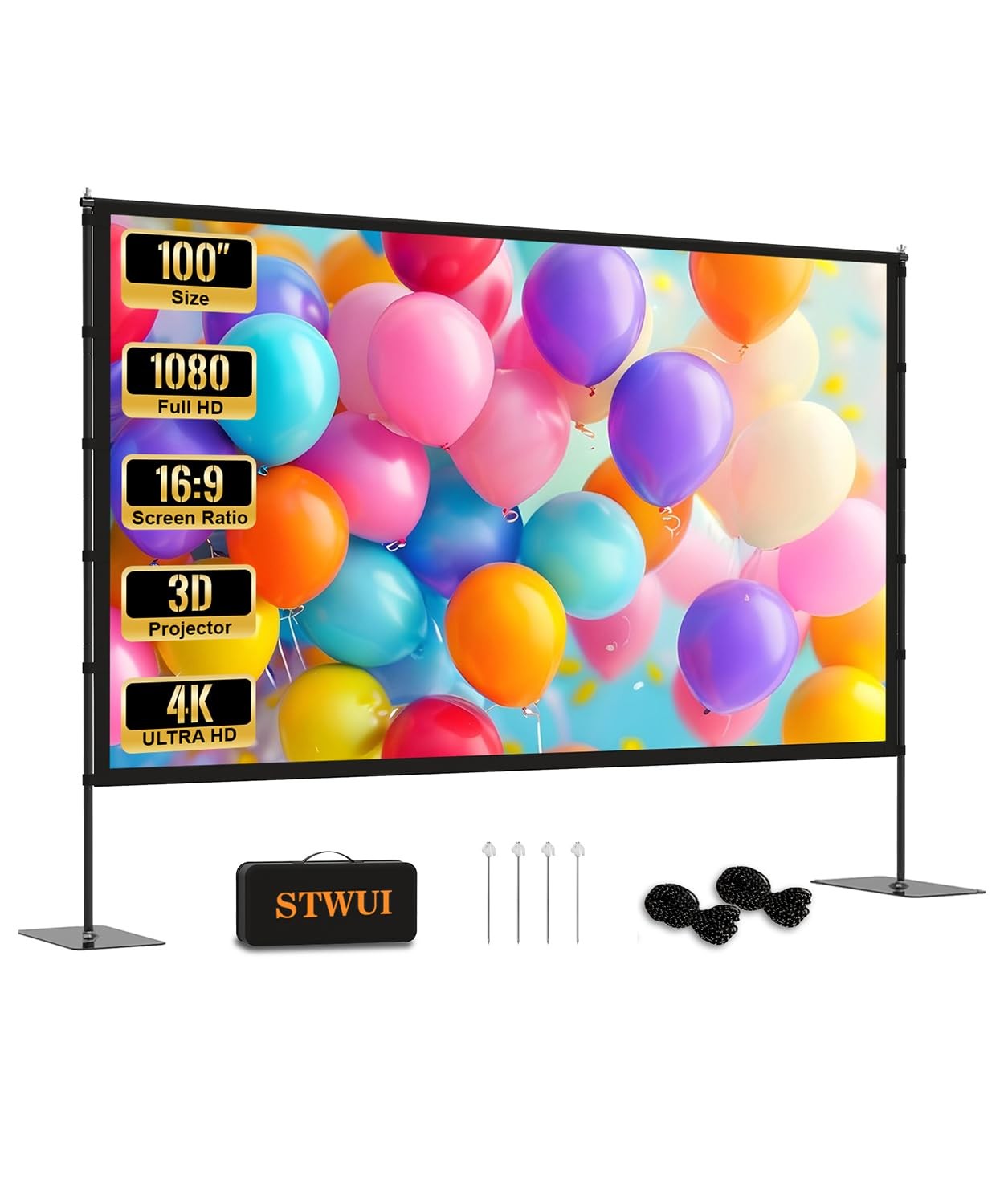 Projector Screen with Stand - 100 Inch Outdoor Projector Screen Portable Proj...