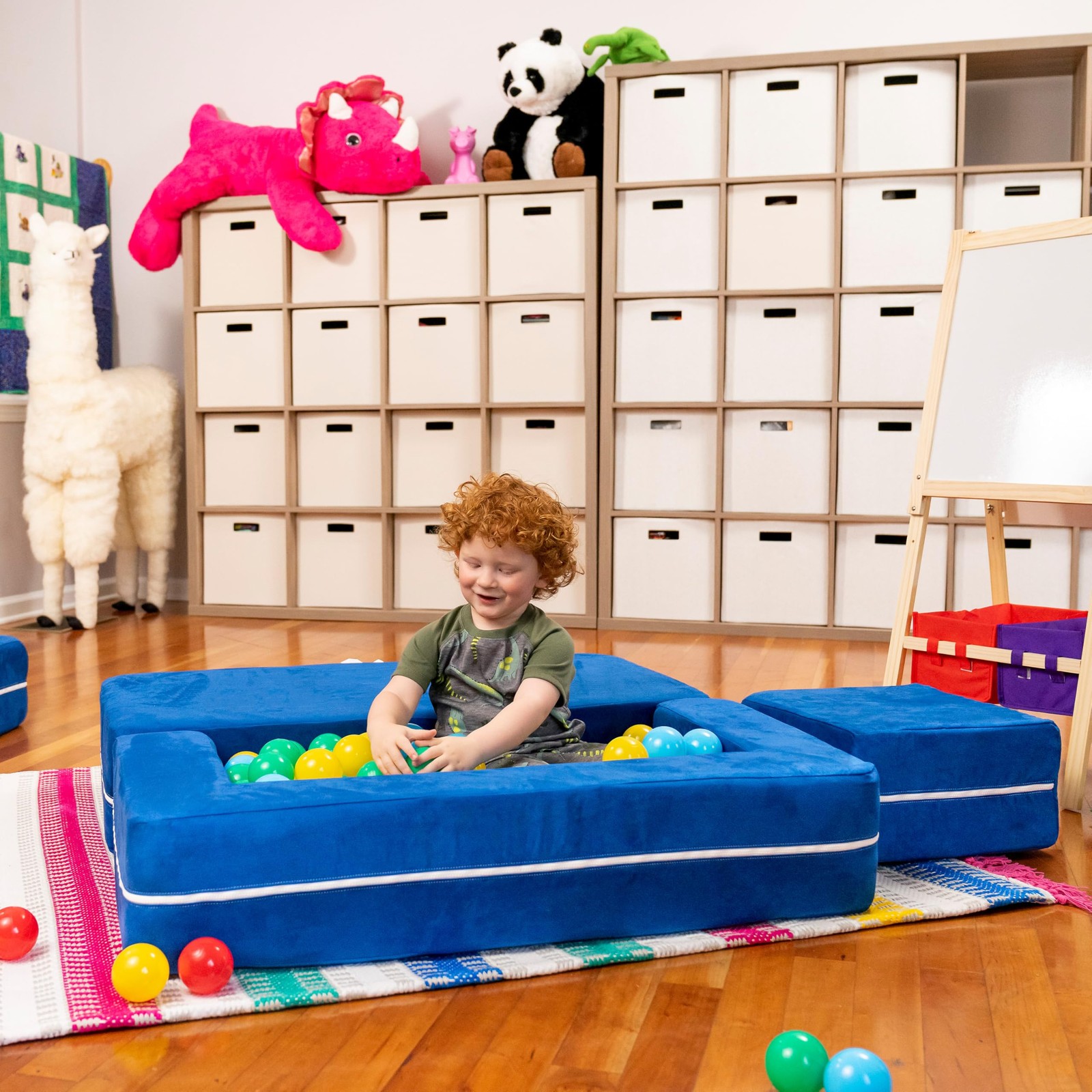 Zipline Kids Modular Loveseat & Ottomans/Fold Out Lounger, Blueberry