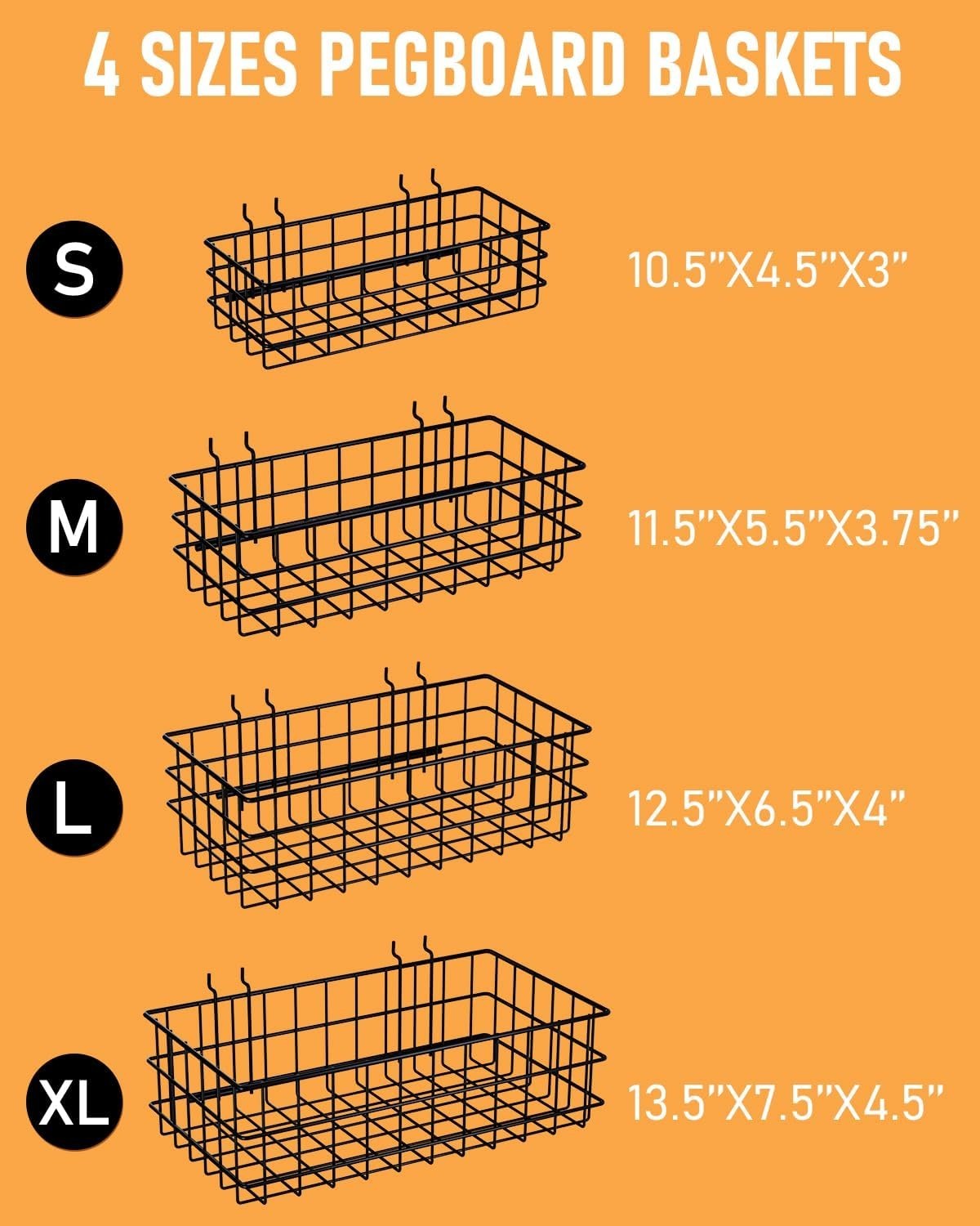 4 Pack Heavy Duty Metal Pegboard Baskets - Adjustable & Rust Resistant