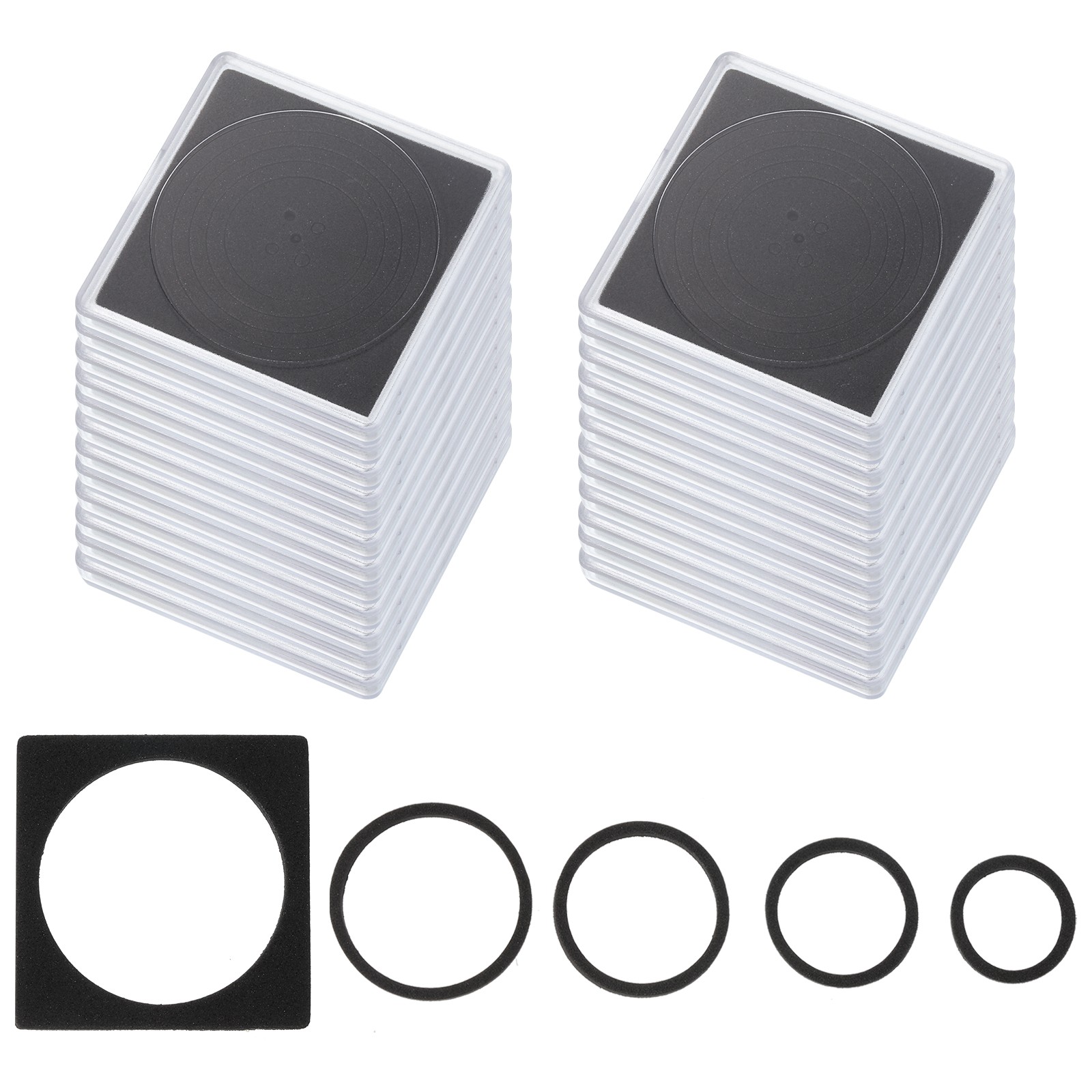 Coin Snap Holder, 24 Pack Coin Holders Square Fit 20/25/30/35/40mm, Black