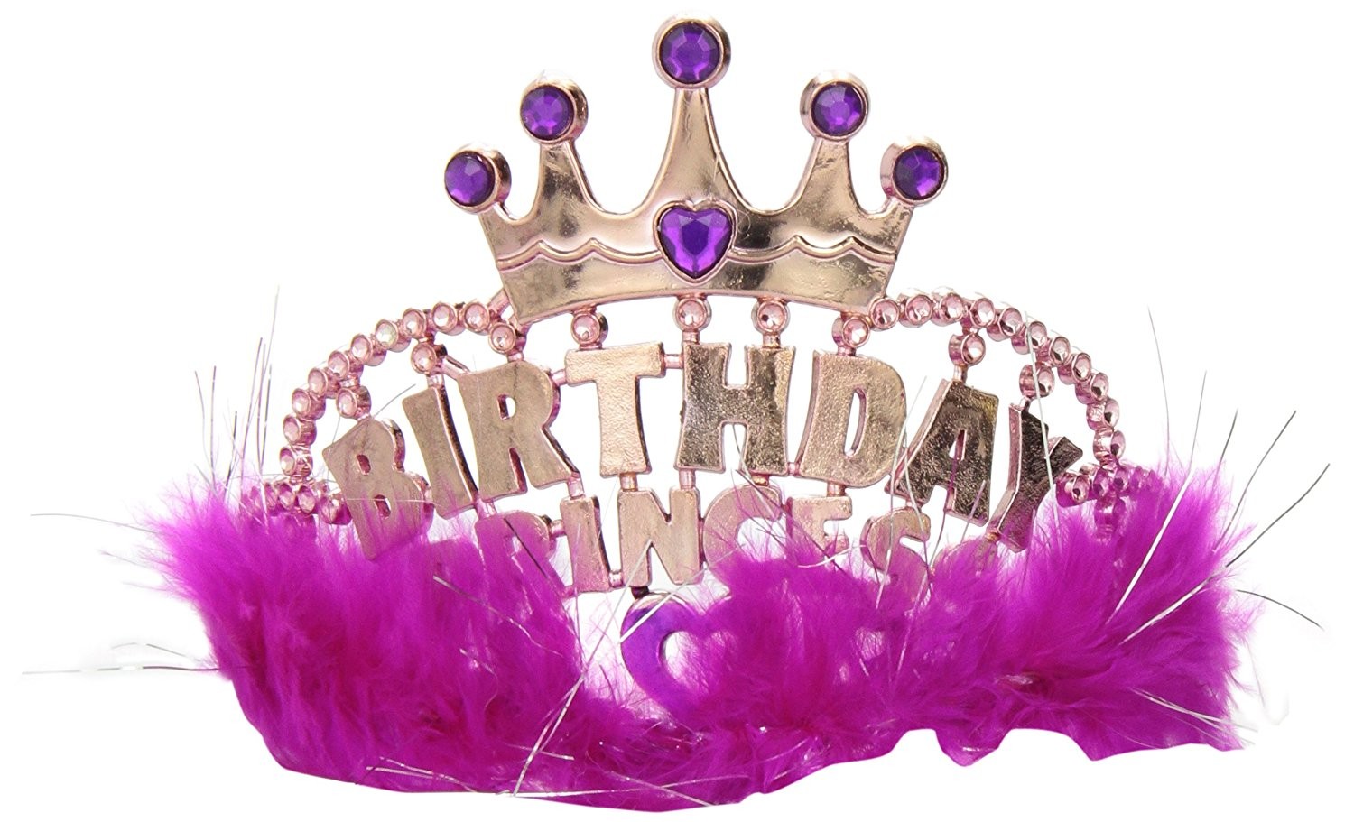 Birthday Princess Tiara with Marabou Pink Feathers