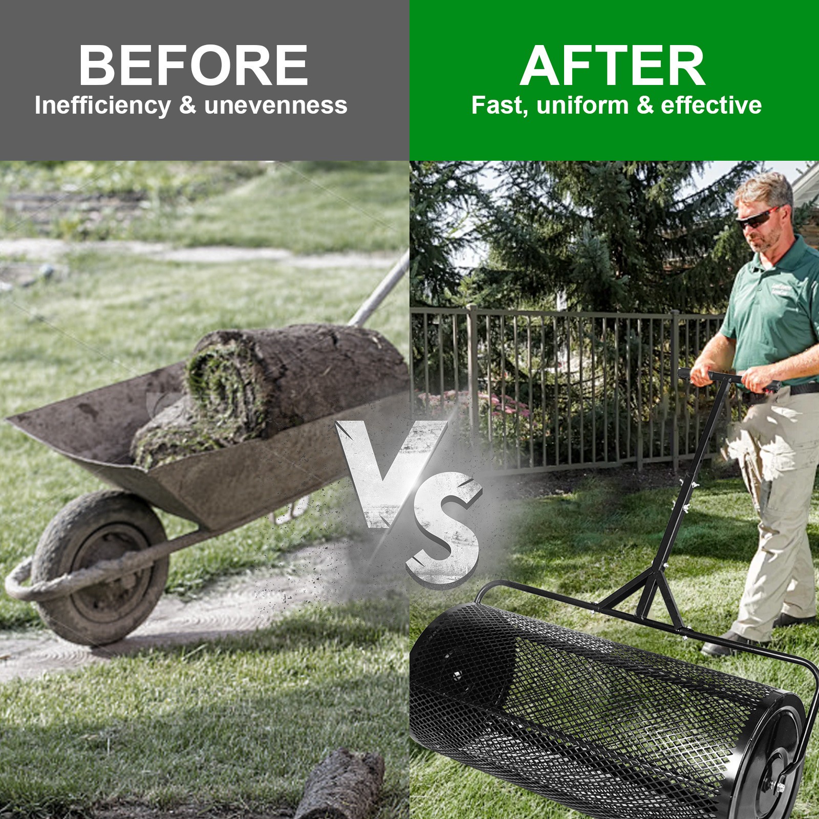 36 Inch Compost Spreader Peat Moss Spreader with T Shaped Handle Adjustable