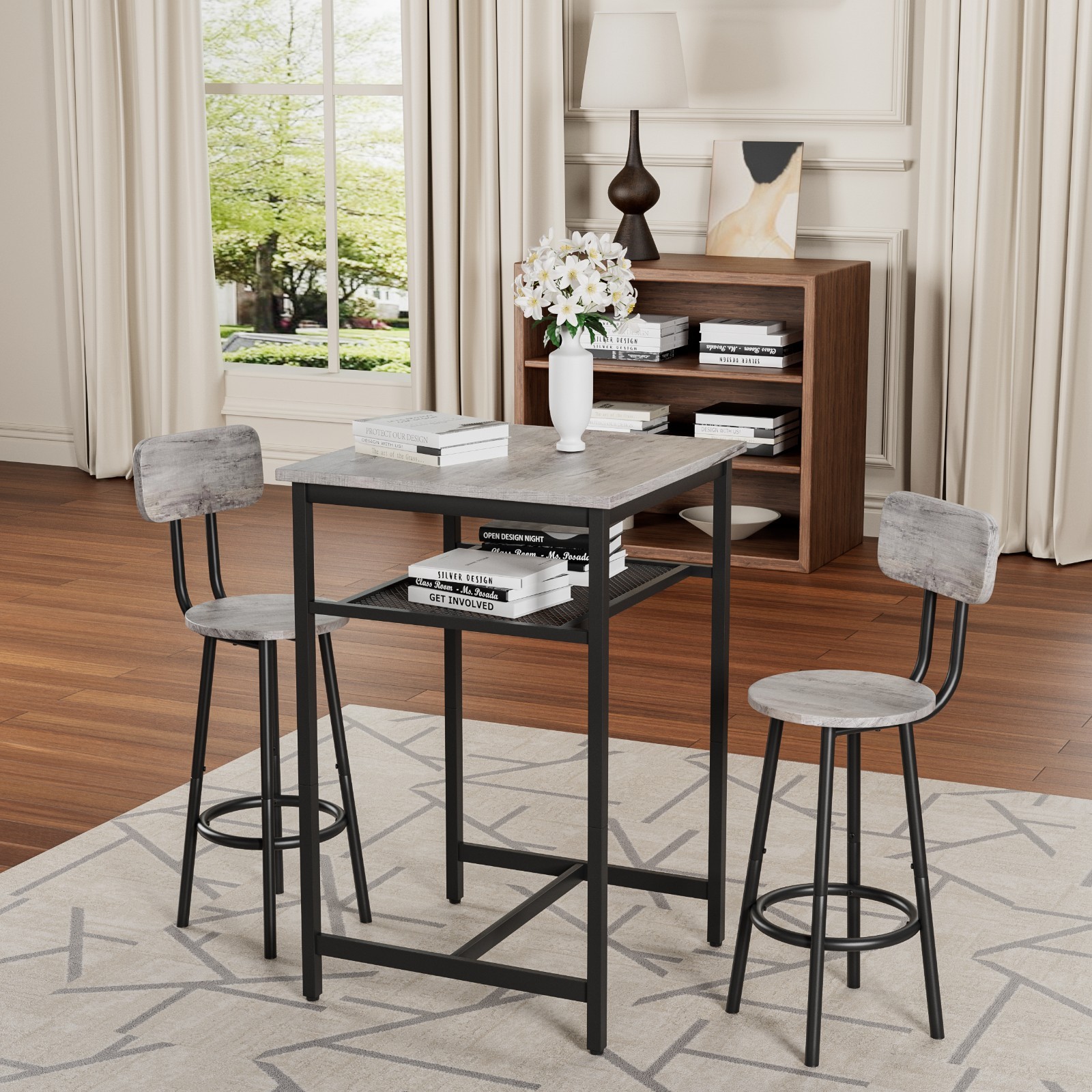 Solid Bistro Set—2 Stools & Table, Foldable, Space-Saving, Easy Clean