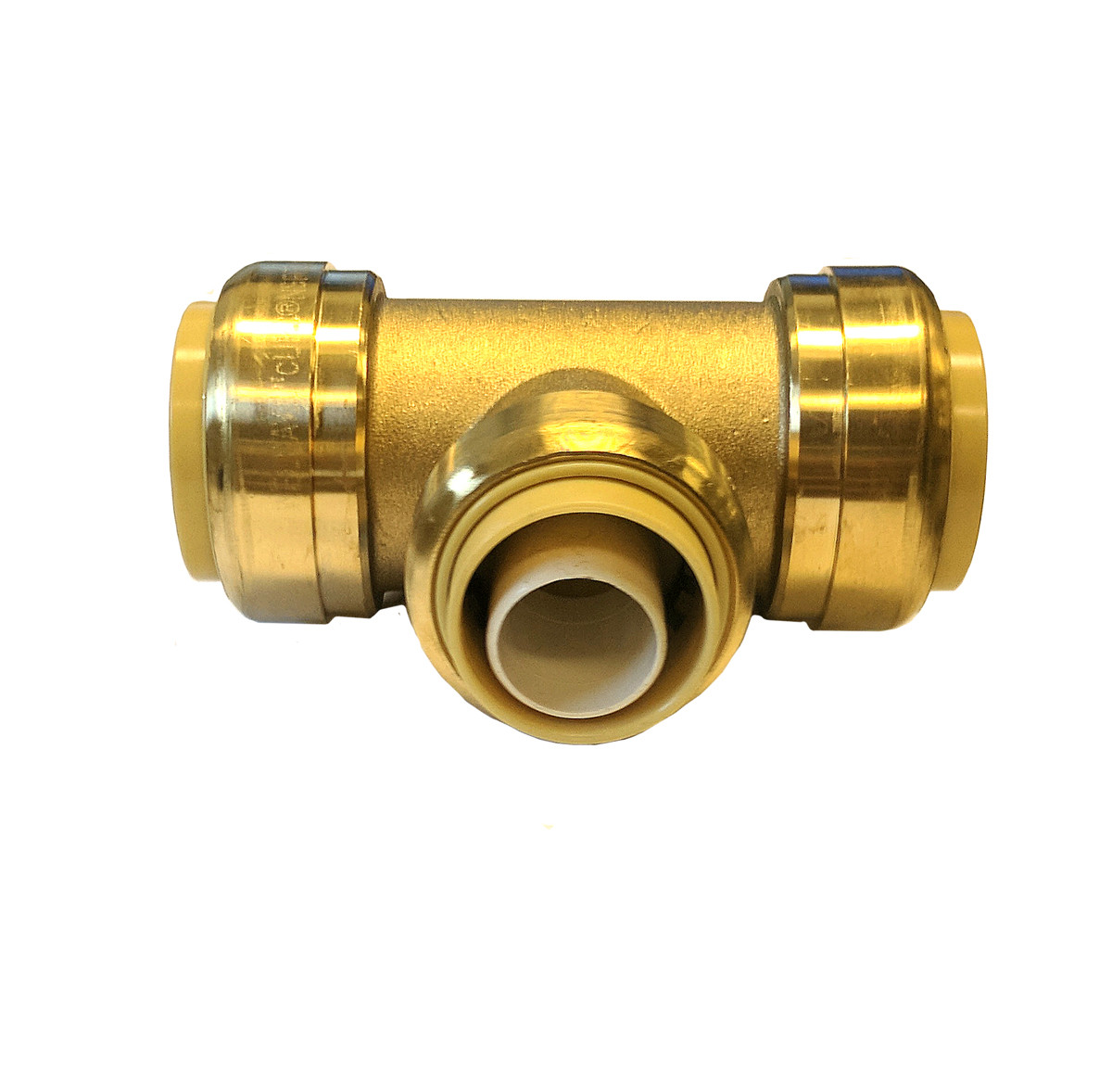 Libra Supply Lead Free 1-1/4'' x 1-1/4'' x 1'' inch Push-Fit Brass Reducing TEE