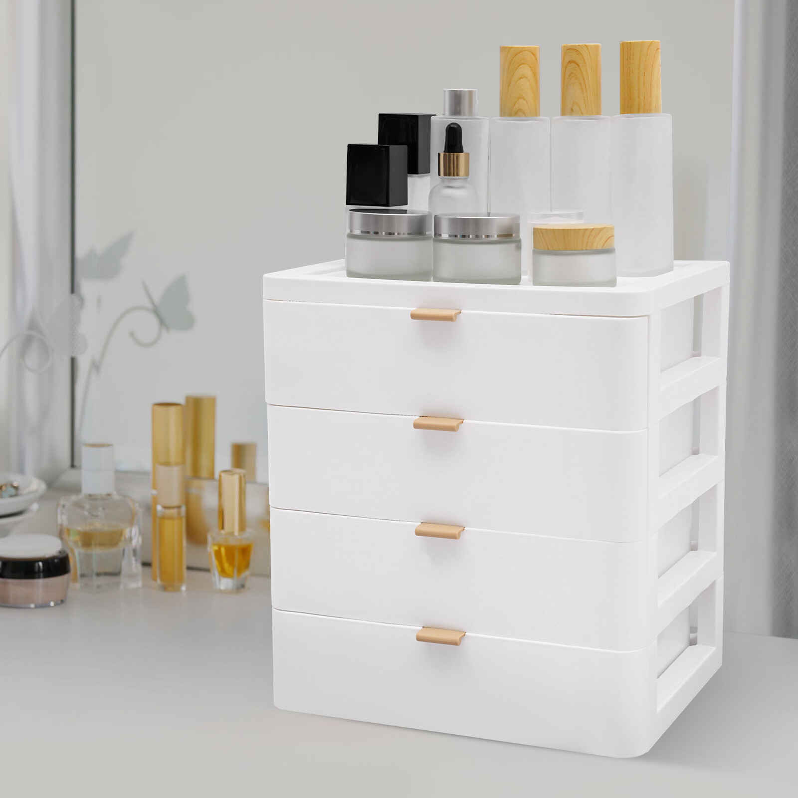 Stylish White Desk Organizer with 4 Drawers - Space-Saving Storage Solution