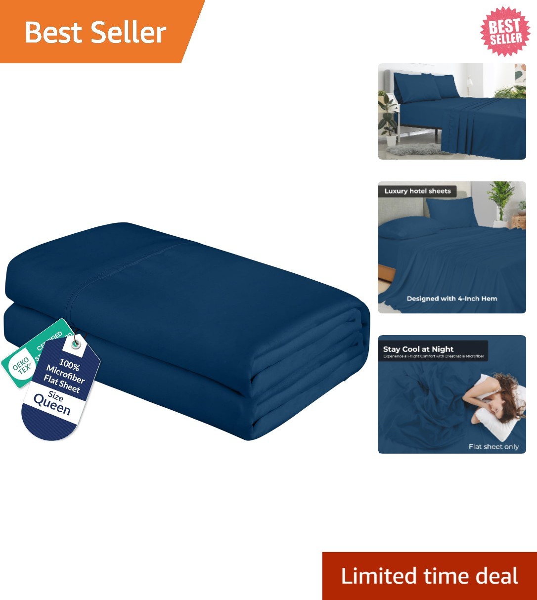 Queen Flat Sheet - Ultra Soft 1800 Microfiber, Wrinkle Free & Hotel Quality