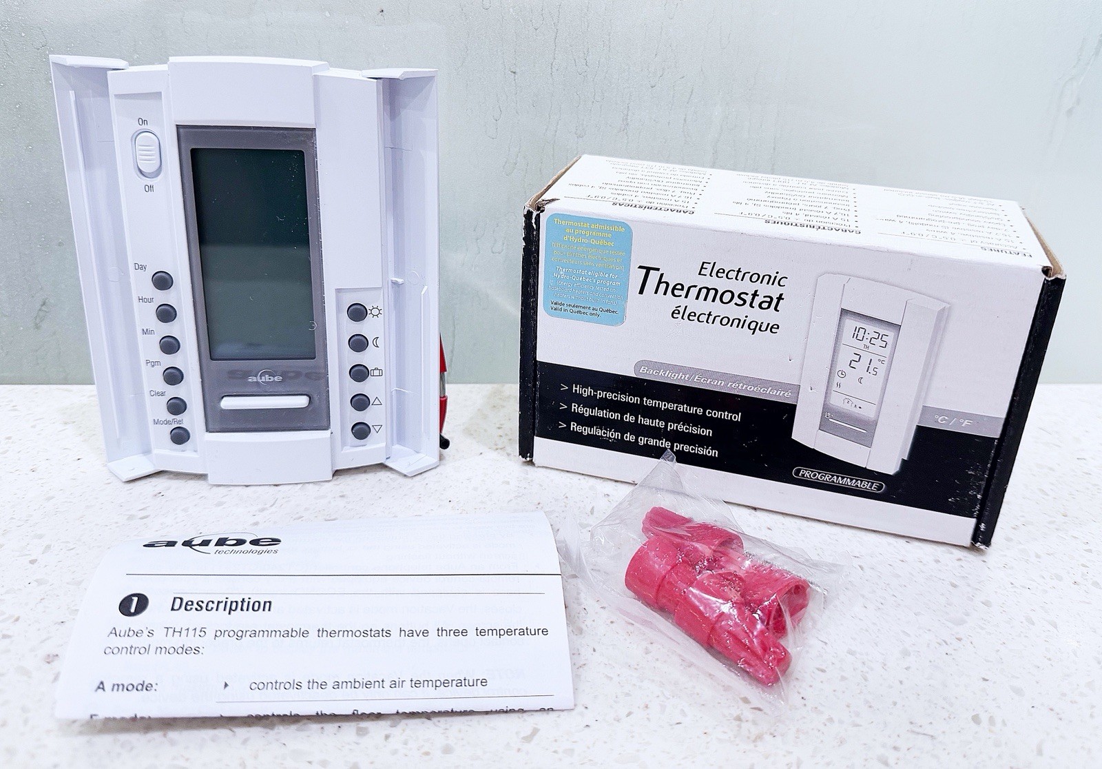 AUBE TH115-A-240S-B 7-DAY PROGRAMMABLE ELECTRIC HEAT THERMOSTAT 208-240 VOLT