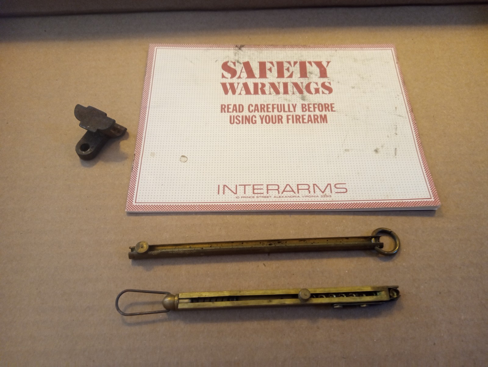 2 Vintage Brass Straight Line Cappers, M1 Recoil Plate And Firearm Safety Lot