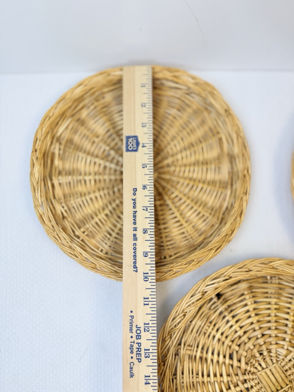 HEAVY Woven Wicker Rattan Round Wicker Plates 11” D With Sides LOT OF 3