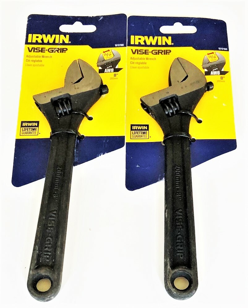 2 IRWIN VISE GRIP 8" ADJUSTABLE WRENCH BLACK OXIDE 15/32" CAPACITY AW8 1913186