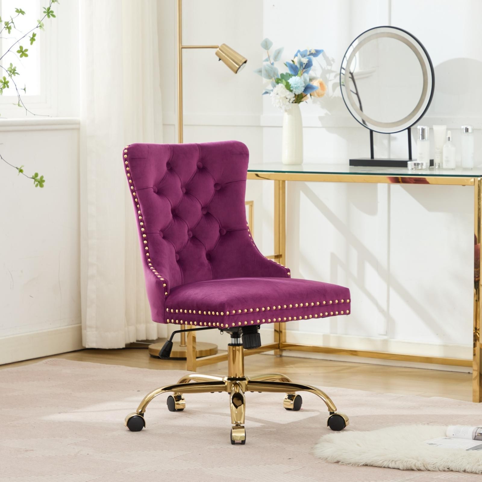 A&A Furniture Office Chair,Modern Velvet Upholstered Tufted Button Home
