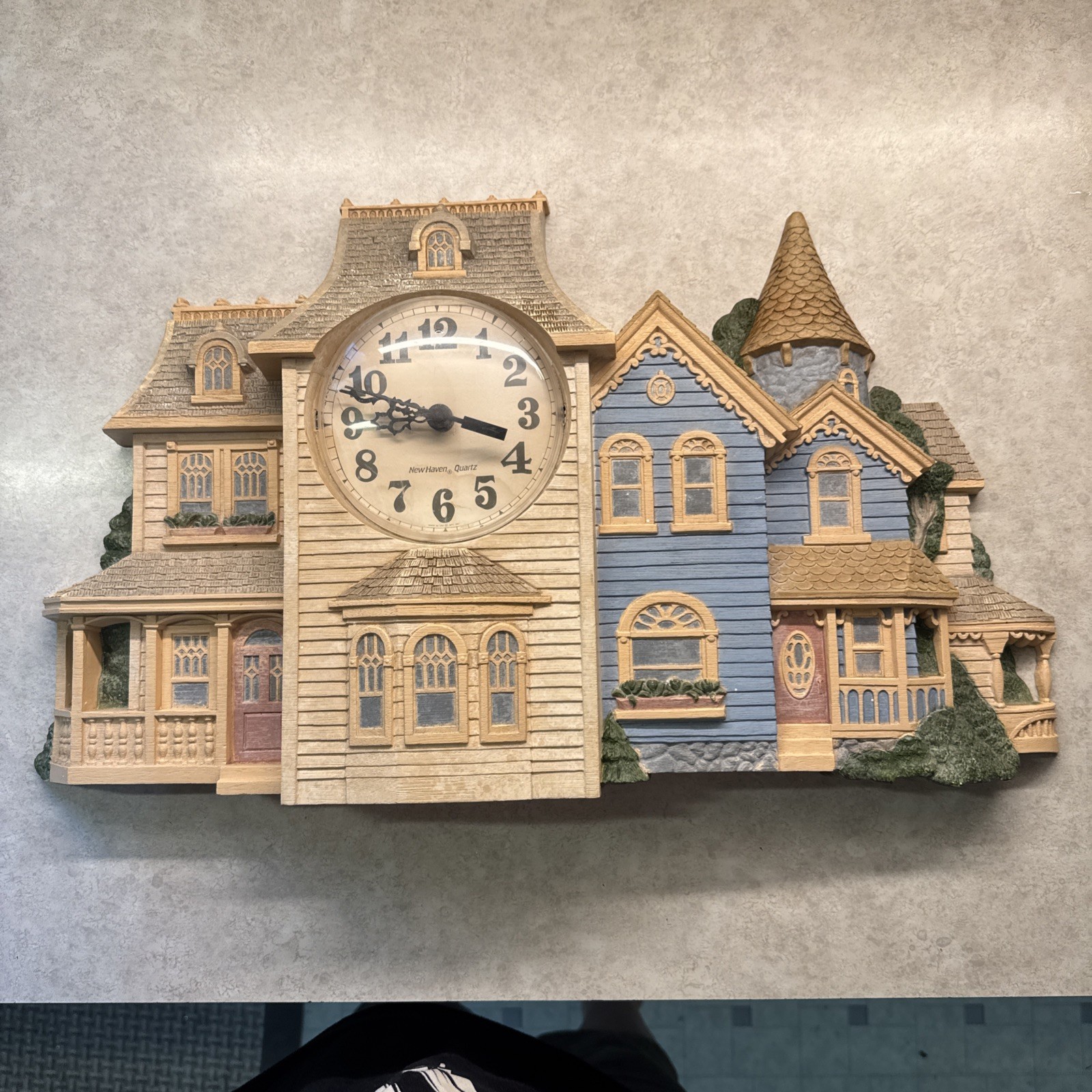 Vintage Homco Burwood Hanging Wall Clock (works) Victorian Style House 20x12 in.