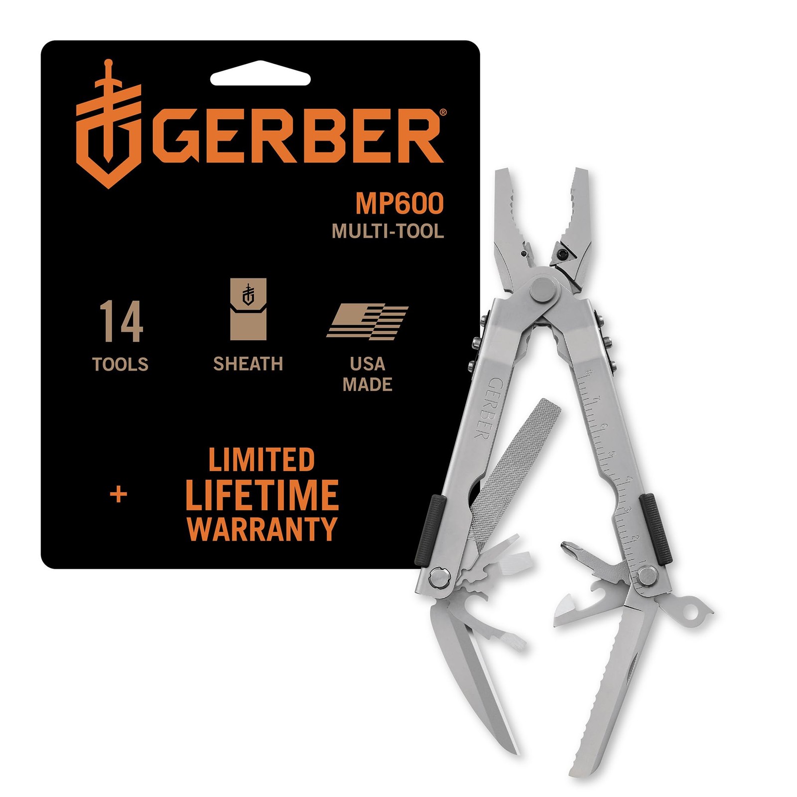 Gerber Gear Multi-Plier 600 Blunt Nose Multitool with 14 Tools - Includes Knife,