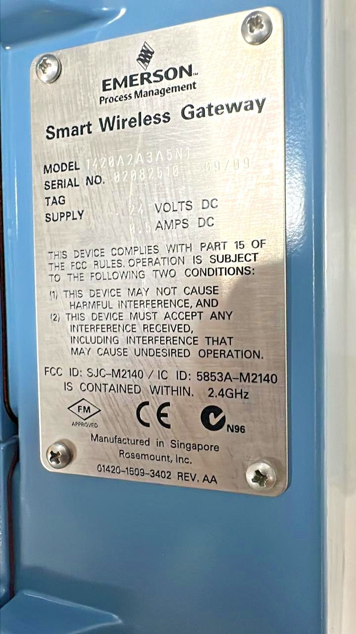 Emerson Smart Wireless Gateway 1420A23A5N1 Wireless 1420 Gateway