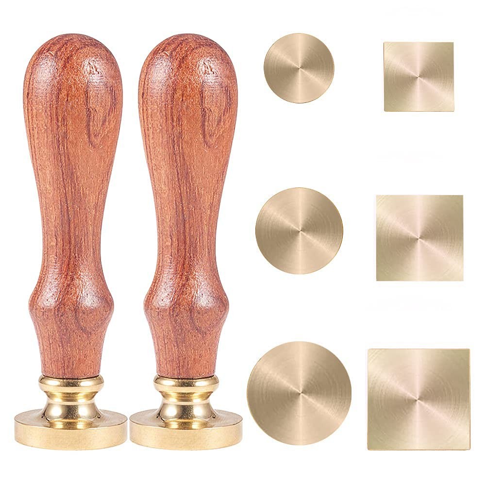 CRASPIRE Blank Wax Seal Stamp Set 6PCS Sealing Solid Brass 6pcs Round Square