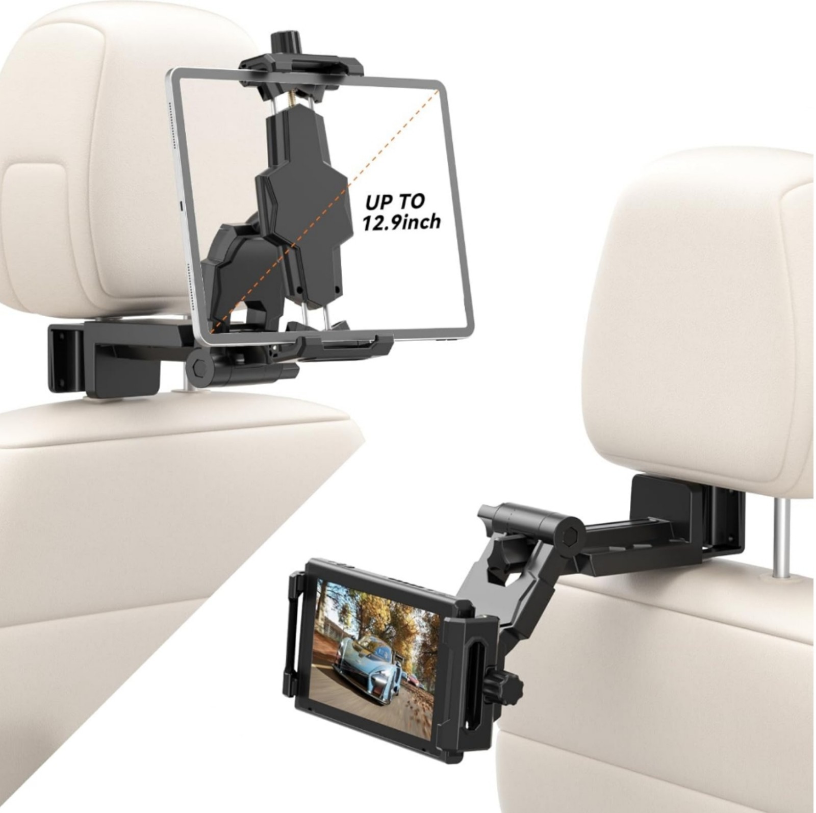 Car Headrest Tablet Holder Mount, 360°Adjustable iPad Stand for Car Back Seat