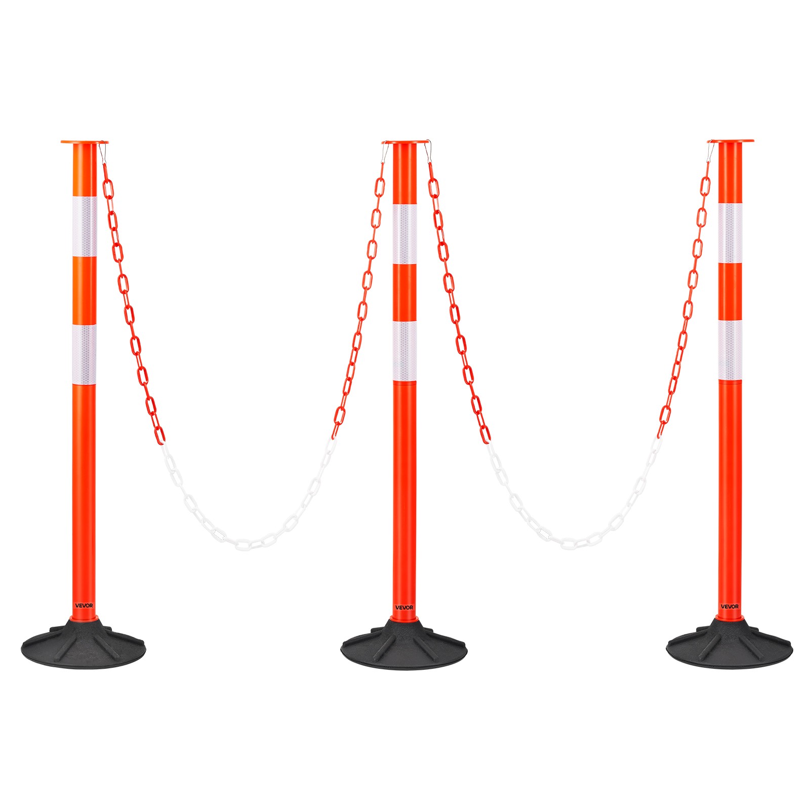 VEVOR 3 Packs Traffic Delineator Posts 34 in Safety Cones Weighted Base & Chains