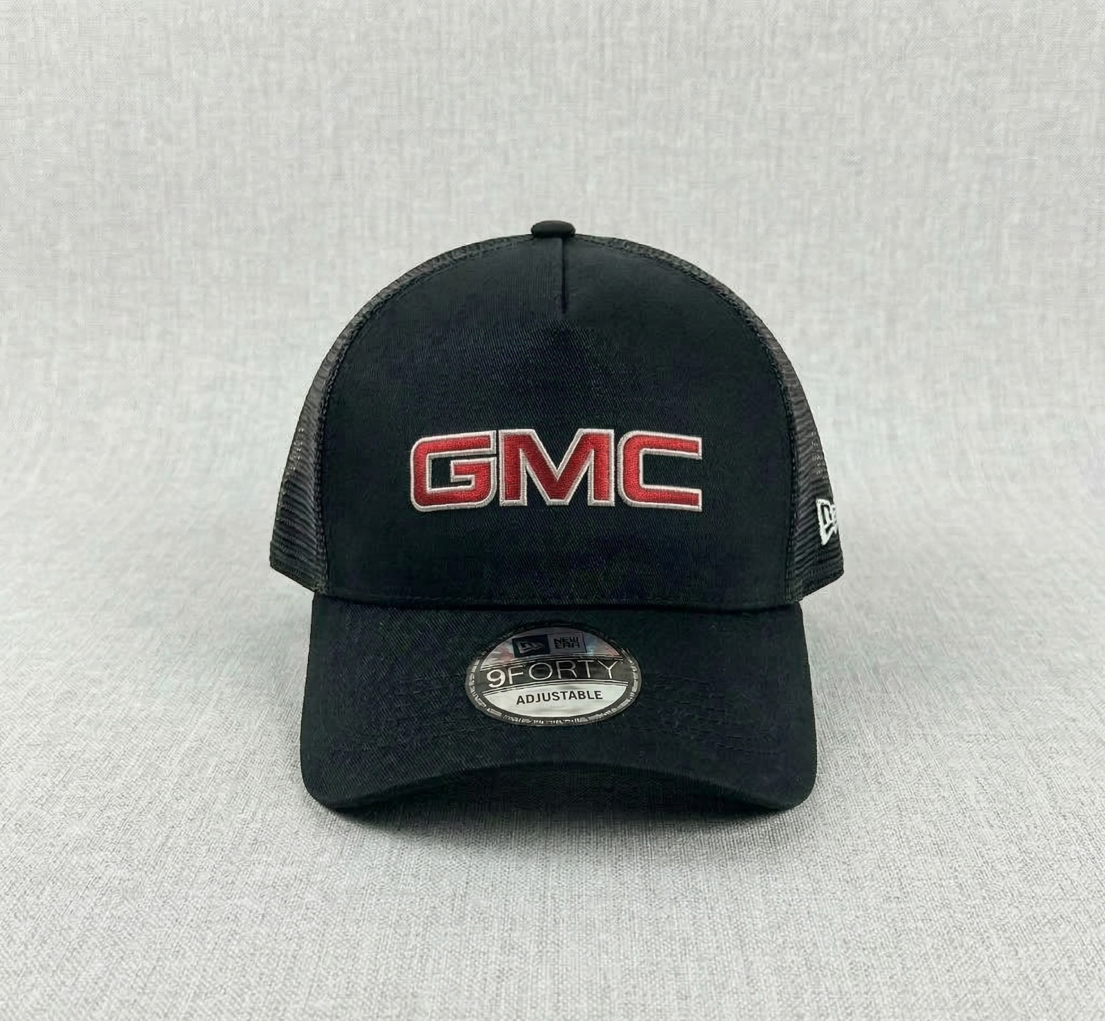 GMC Red Logo Embroidered 9FORTY Trucker Hat Black Mesh Cap Men's