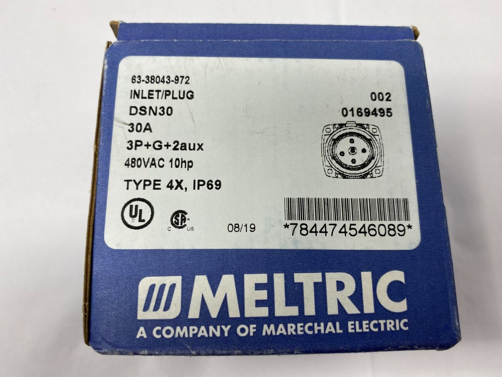 Meltric 63-38043-972 DSN30 Pin & Sleeve Receptacle 30A 480V 10HP Type 4X