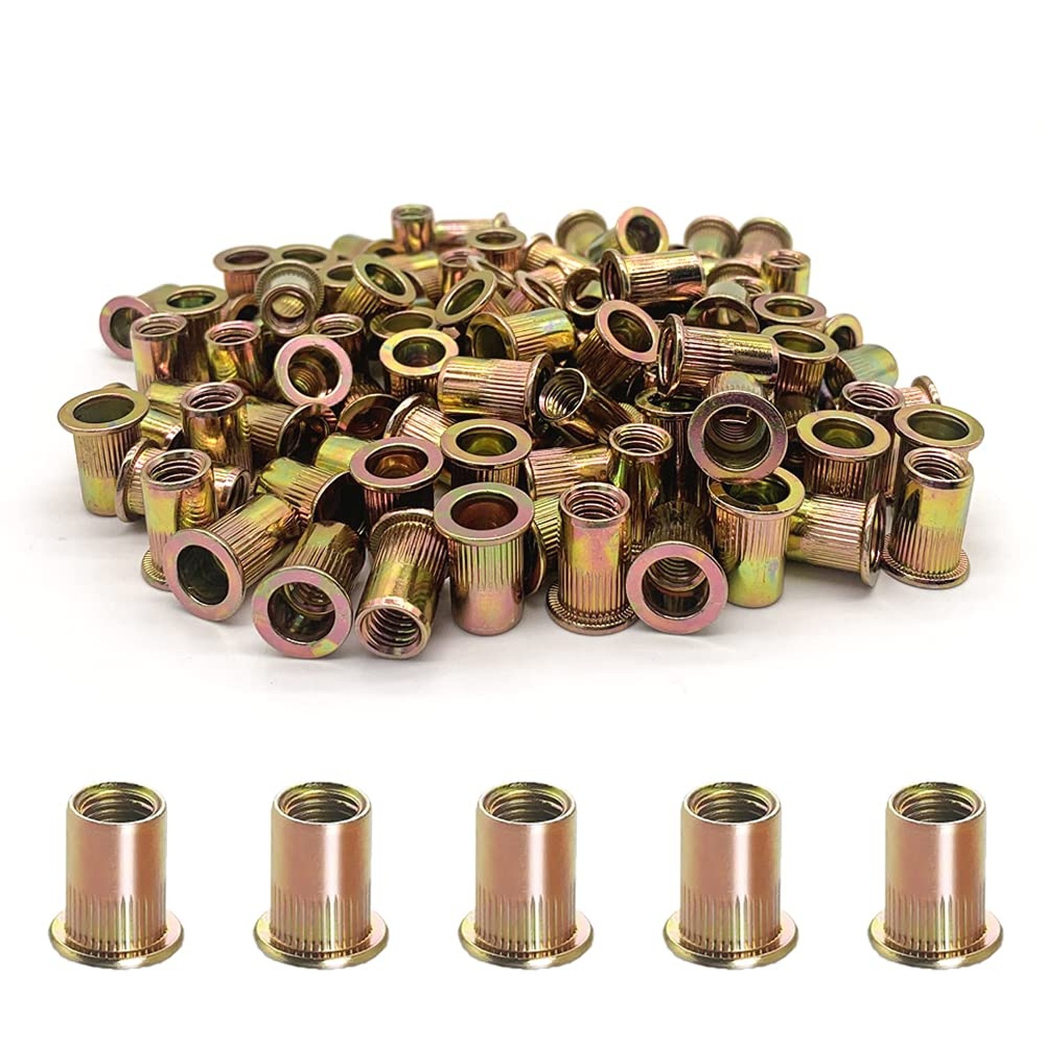 100PCS-Rivet Nuts, 8-32UNC Carbon Steel UNC Rivet Nut Assortment Kit, Flat He...