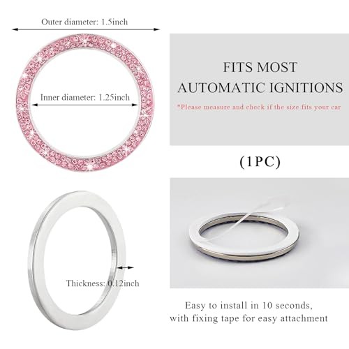 Car Bling Engine Start Ring Decal, Sparkling Crystal Rhinestone Auto 1 PC Pink