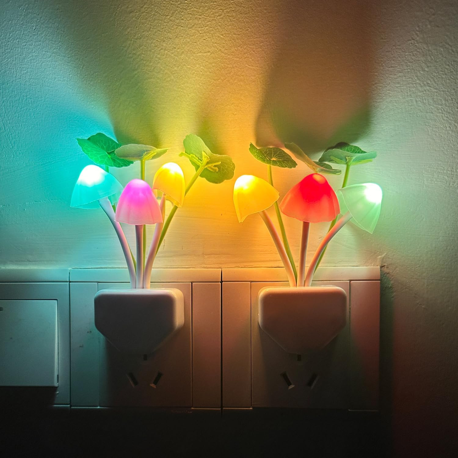 2Pack Mushroom Night Light, Plug-In Sensor LED Night Light Color Changing Nurser