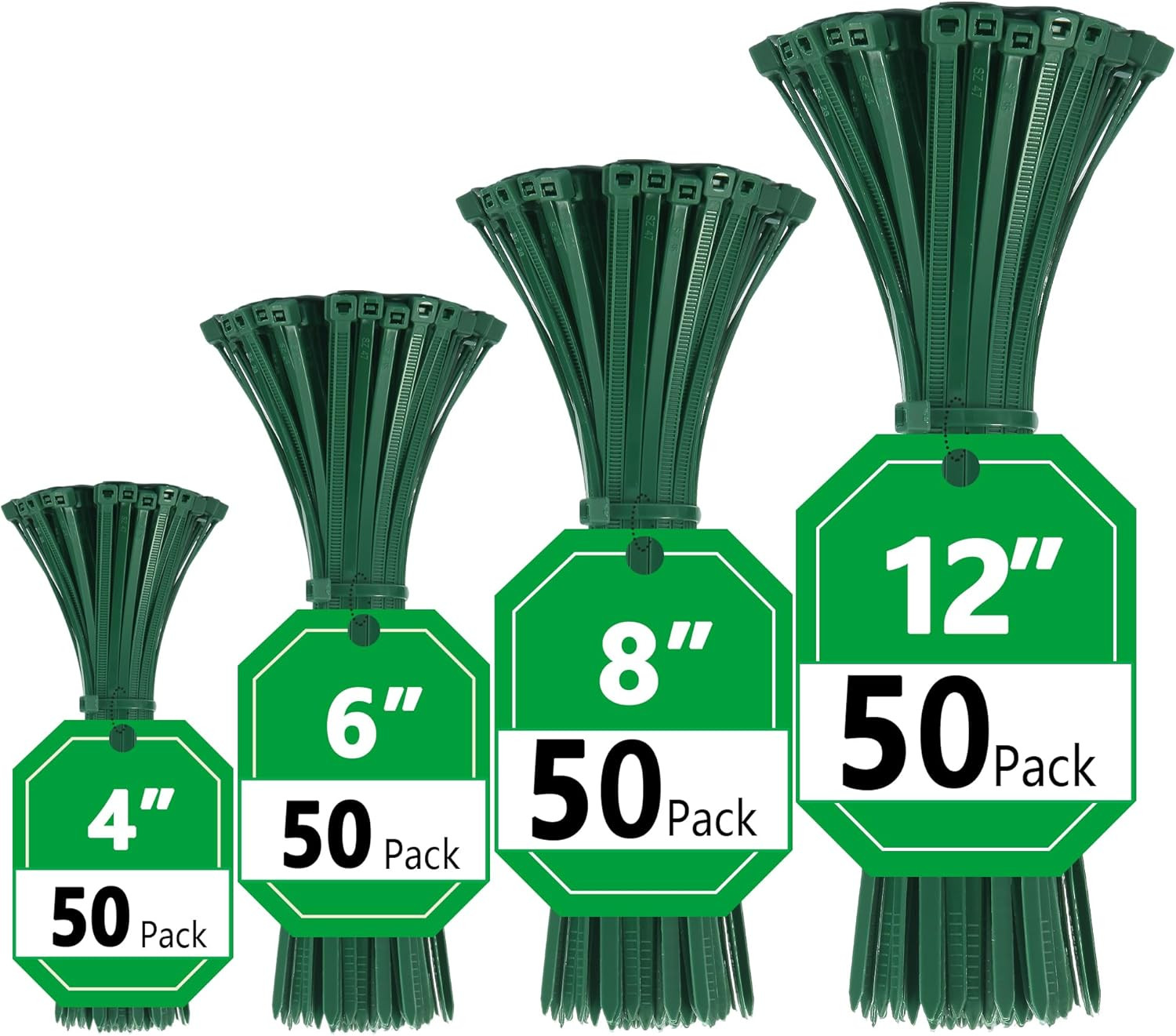 Green Zip Ties, Zip Ties Assorted Sizes ///12 Inch, 200 Pack, 18-50 Lb Tensile S